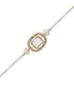 designer kundan pearl bhaiya rakhi with roli chawal & rakshabandhan card for brother/bro/bhai/men 