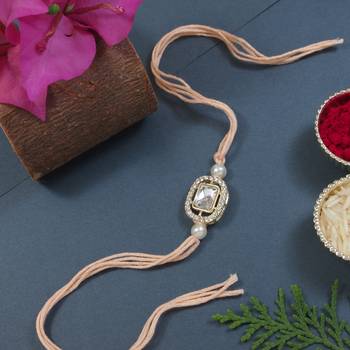 designer kundan pearl bhaiya rakhi with roli chawal & rakshabandhan card for brother/bro/bhai/men  1