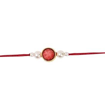 designer pearl beaded bhaiya rakhi with roli chawal & rakshabandhan card for brother/bro/bhai/men  2