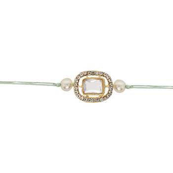 designer kundan pearl bhaiya rakhi with roli chawal & rakshabandhan card for brother/bro/bhai/men  2