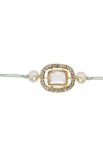 designer kundan pearl bhaiya rakhi with roli chawal & rakshabandhan card for brother/bro/bhai/men 