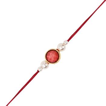 designer pearl beaded bhaiya rakhi with roli chawal & rakshabandhan card for brother/bro/bhai/men  3