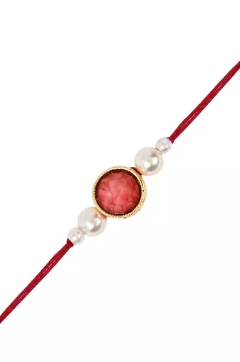 designer pearl beaded bhaiya rakhi with roli chawal & rakshabandhan card for brother/bro/bhai/men 