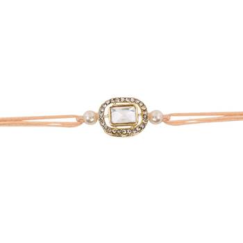 designer kundan pearl bhaiya rakhi with roli chawal & rakshabandhan card for brother/bro/bhai/men  2