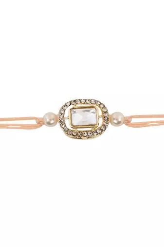 designer kundan pearl bhaiya rakhi with roli chawal & rakshabandhan card for brother/bro/bhai/men 