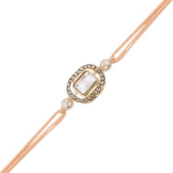 designer kundan pearl bhaiya rakhi with roli chawal & rakshabandhan card for brother/bro/bhai/men  3