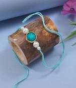 designer pearl beaded bhaiya rakhi with roli chawal & rakshabandhan card for brother/bro/bhai/men 