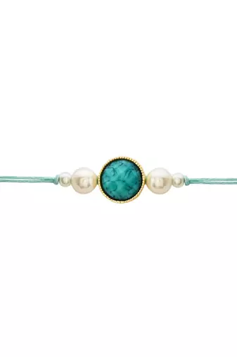 designer pearl beaded bhaiya rakhi with roli chawal & rakshabandhan card for brother/bro/bhai/men 