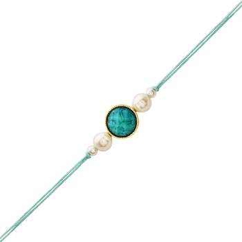 designer pearl beaded bhaiya rakhi with roli chawal & rakshabandhan card for brother/bro/bhai/men  3