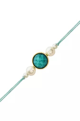 designer pearl beaded bhaiya rakhi with roli chawal & rakshabandhan card for brother/bro/bhai/men 