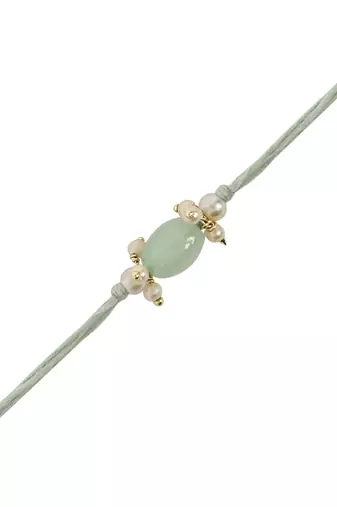 designer pearl bhaiya rakhi with roli chawal & rakshabandhan card for brother/bro/bhai/men 