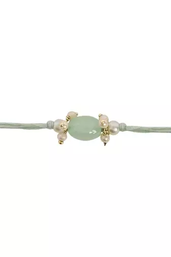 designer pearl bhaiya rakhi with roli chawal & rakshabandhan card for brother/bro/bhai/men 