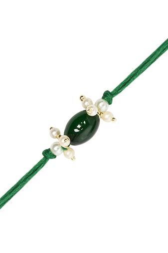 designer pearl bhaiya rakhi with roli chawal & rakshabandhan card for brother/bro/bhai/men 