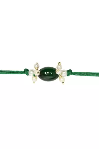 designer pearl bhaiya rakhi with roli chawal & rakshabandhan card for brother/bro/bhai/men 