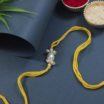 designer pearl bhaiya rakhi with roli chawal & rakshabandhan card for brother/bro/bhai/men  1