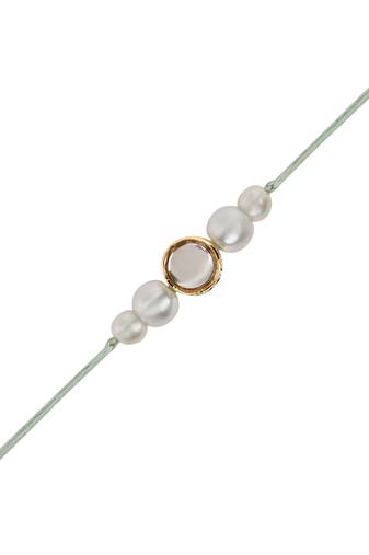 designer kundan pearl bhaiya rakhi with roli chawal & rakshabandhan card for brother/bro/bhai/men (r160w)