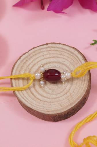designer pearl bhaiya rakhi with roli chawal & rakshabandhan card for brother/bro/bhai/men (r158m)