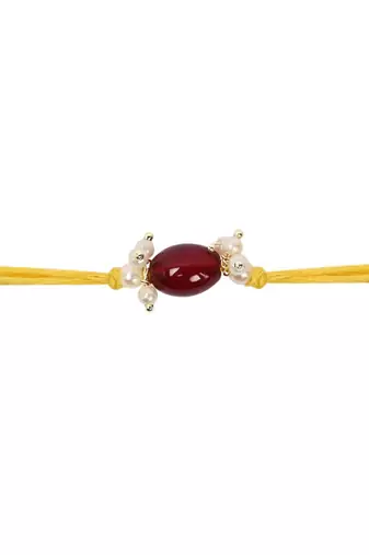 designer pearl bhaiya rakhi with roli chawal & rakshabandhan card for brother/bro/bhai/men 
