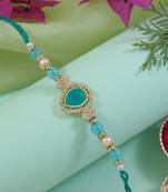 designer kundan pearl bhaiya rakhi with roli chawal for brother/bro/men with rakshabandhan card 