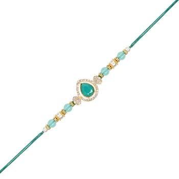 designer kundan pearl bhaiya rakhi with roli chawal for brother/bro/men with rakshabandhan card  2