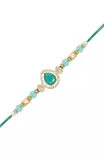 designer kundan pearl bhaiya rakhi with roli chawal for brother/bro/men with rakshabandhan card 