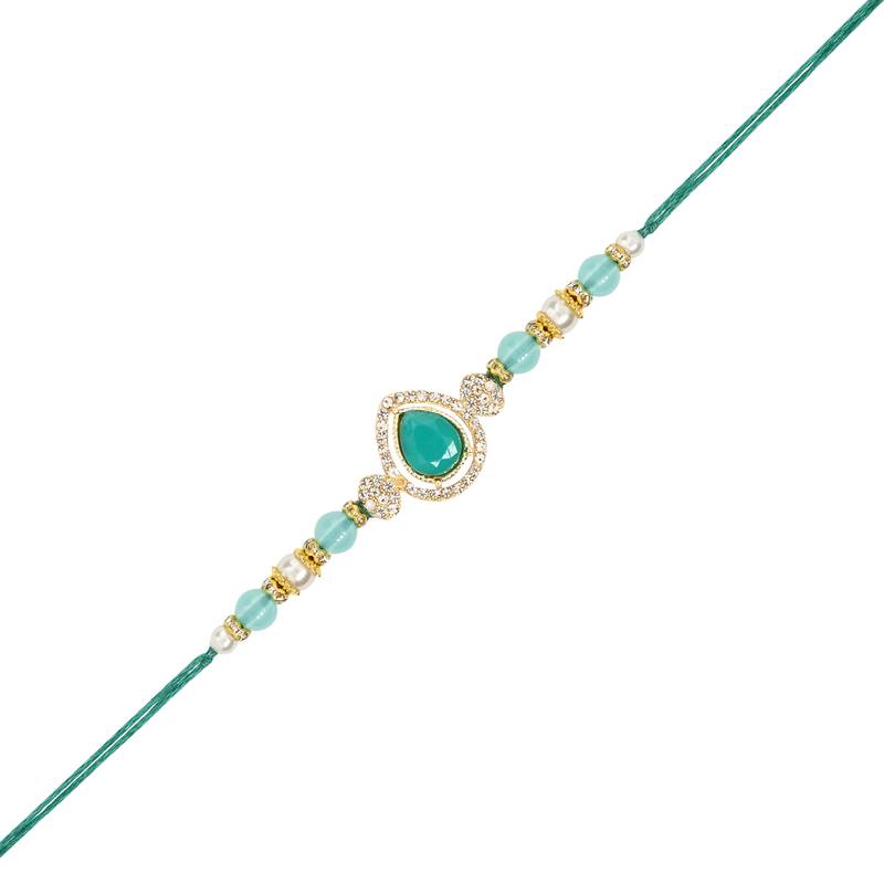 designer kundan pearl bhaiya rakhi with roli chawal for brother/bro/men with rakshabandhan card 