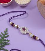 designer kundan pearl bhaiya rakhi with roli chawal & rakshabandhan card for brother/bro/bhai/men 
