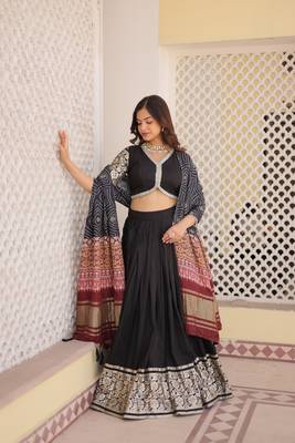 Trending Black Viscose Jacquard With Gajji Silk Dupatta Perfect Fusion Of Elegance Lehenga choli For Festivals   1