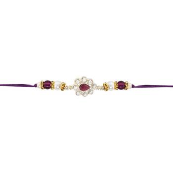 designer kundan pearl bhaiya rakhi with roli chawal & rakshabandhan card for brother/bro/bhai/men  2