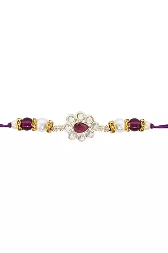 designer kundan pearl bhaiya rakhi with roli chawal & rakshabandhan card for brother/bro/bhai/men 