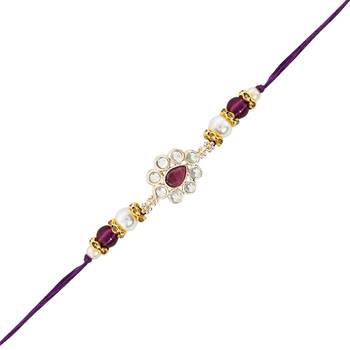 designer kundan pearl bhaiya rakhi with roli chawal & rakshabandhan card for brother/bro/bhai/men  3