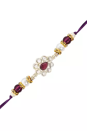 designer kundan pearl bhaiya rakhi with roli chawal & rakshabandhan card for brother/bro/bhai/men 