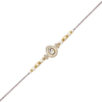 designer kundan pearl bhaiya rakhi with roli chawal for brother/bro/men with rakshabandhan card  1