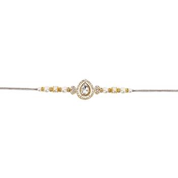 designer kundan pearl bhaiya rakhi with roli chawal for brother/bro/men with rakshabandhan card  2