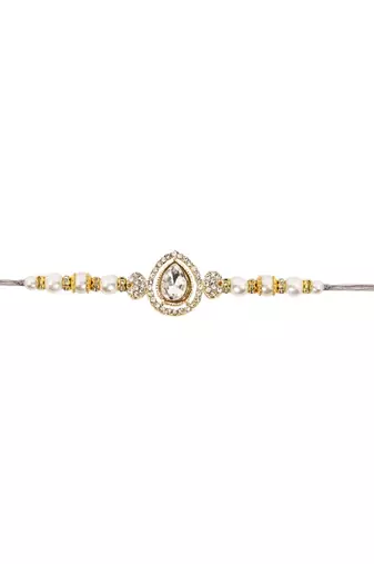 designer kundan pearl bhaiya rakhi with roli chawal for brother/bro/men with rakshabandhan card 