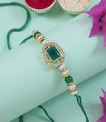designer kundan pearl bhaiya rakhi with roli chawal & rakshabandhan card for brother/bro/bhai/men 