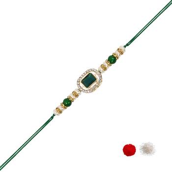 designer kundan pearl bhaiya rakhi with roli chawal & rakshabandhan card for brother/bro/bhai/men  2