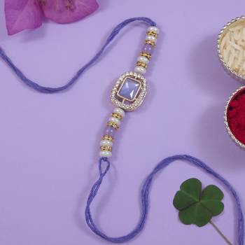designer kundan pearl bhaiya rakhi with roli chawal & rakshabandhan card for brother/bro/bhai/men  1