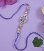 designer kundan pearl bhaiya rakhi with roli chawal & rakshabandhan card for brother/bro/bhai/men 