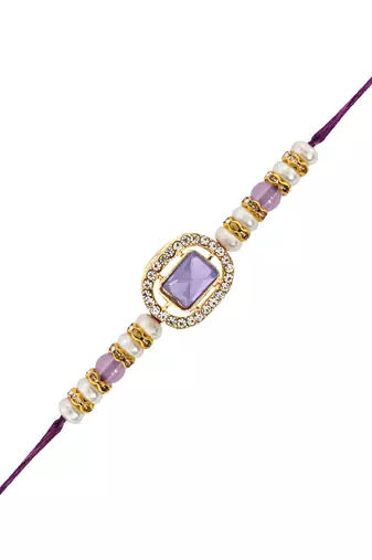 designer kundan pearl bhaiya rakhi with roli chawal & rakshabandhan card for brother/bro/bhai/men 