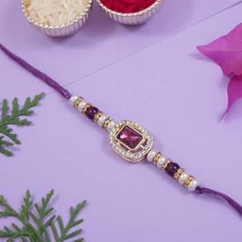 designer kundan pearl bhaiya rakhi with roli chawal & rakshabandhan card 1