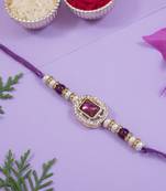 designer kundan pearl bhaiya rakhi with roli chawal & rakshabandhan card