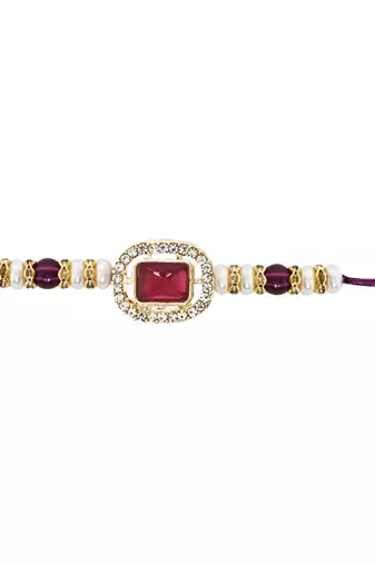 designer kundan pearl bhaiya rakhi with roli chawal & rakshabandhan card