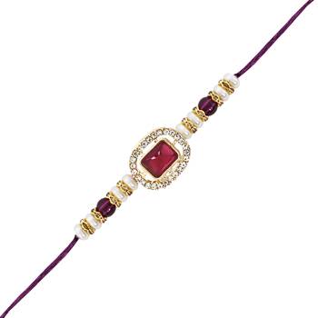 designer kundan pearl bhaiya rakhi with roli chawal & rakshabandhan card 3