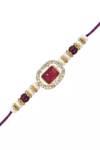 designer kundan pearl bhaiya rakhi with roli chawal & rakshabandhan card