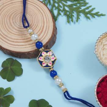 designer meenakari kundan pearl bhaiya rakhi with roli chawal & rakshabandhan 1