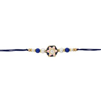 designer meenakari kundan pearl bhaiya rakhi with roli chawal & rakshabandhan 2