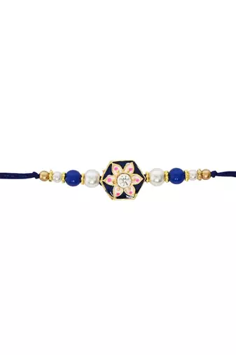 designer meenakari kundan pearl bhaiya rakhi with roli chawal & rakshabandhan
