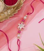 designer meenakari kundan pearl bhaiya rakhi with roli chawal & rakshabandhan card