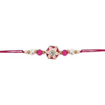 designer meenakari kundan pearl bhaiya rakhi with roli chawal & rakshabandhan card 2